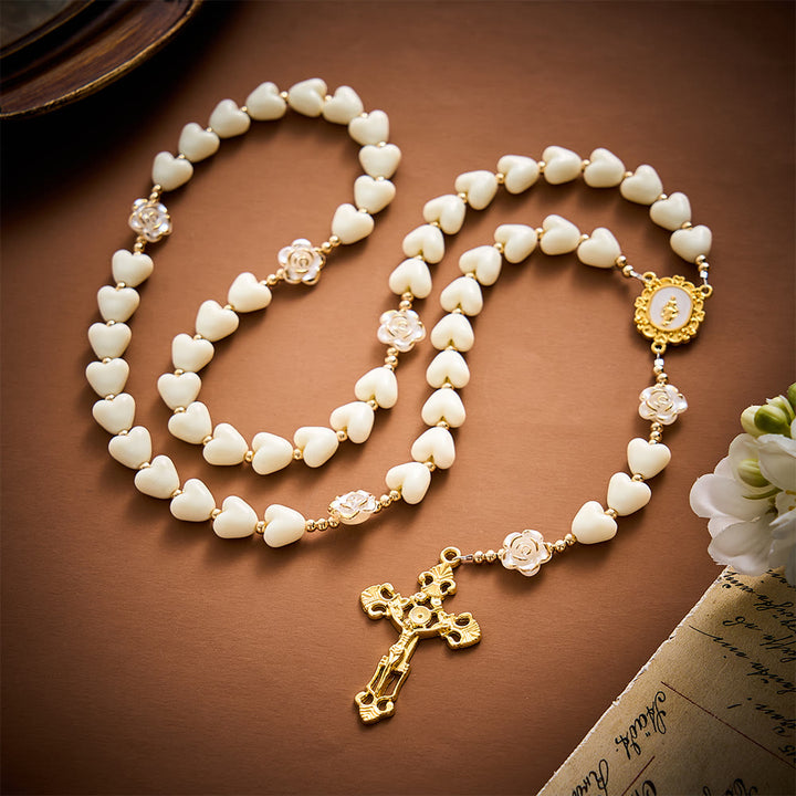 SolaceBeads Apricot Heart &amp; Pearl-Edged Rose Artistic Rosary With Crucifix: Peace in Gentle Devotion - image 9