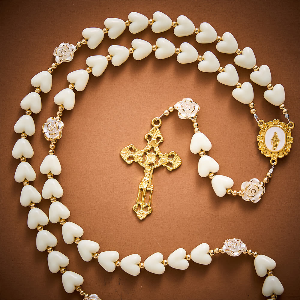 SolaceBeads Apricot Heart &amp; Pearl-Edged Rose Artistic Rosary With Crucifix: Peace in Gentle Devotion - image 6