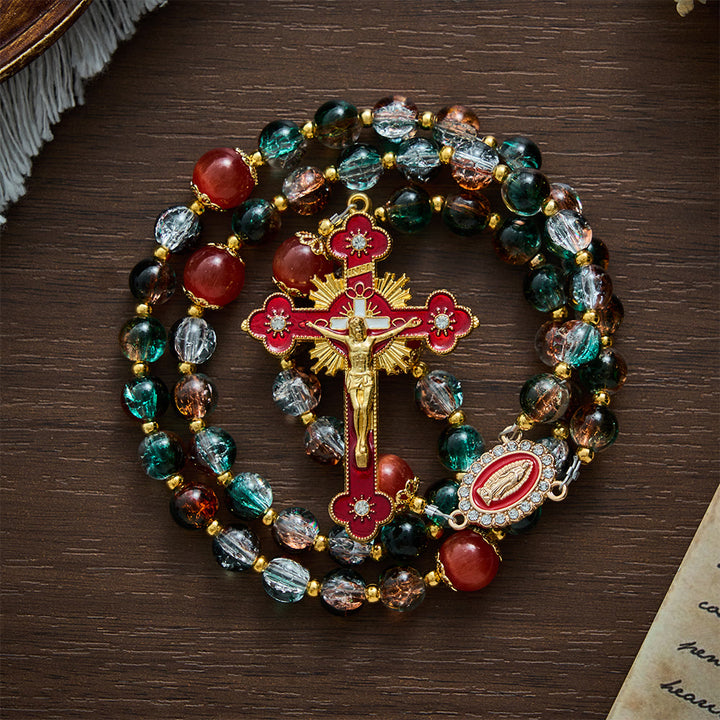 SolaceBeads Christmas Festive Glass &amp; Red Cat Eye Guadalupe Glass Rosary: Joyous Hope, Heavenly Comfort - image 8