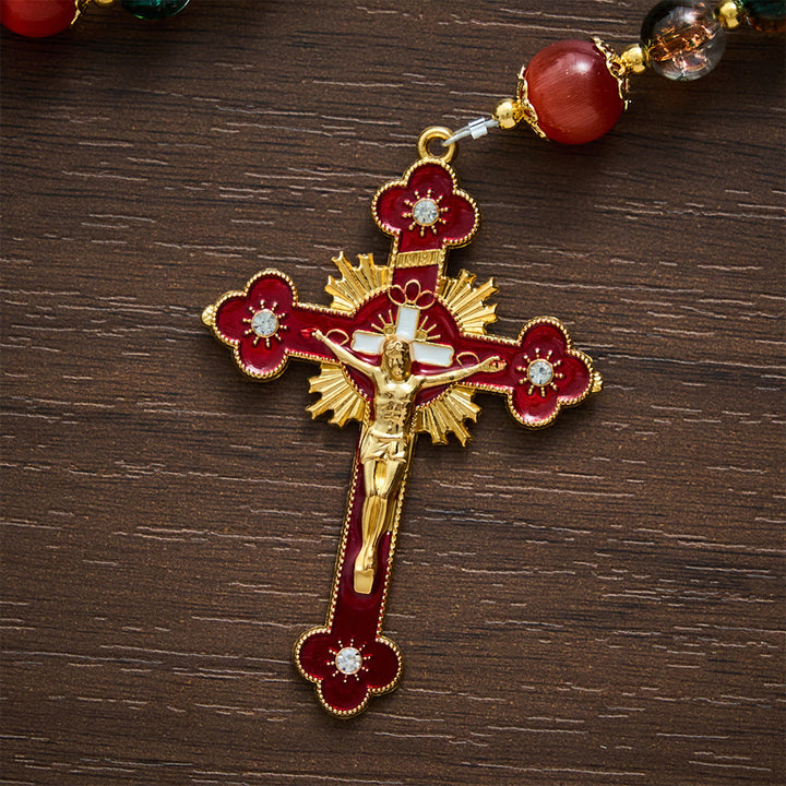 SolaceBeads Christmas Festive Glass &amp; Red Cat Eye Guadalupe Glass Rosary: Joyous Hope, Heavenly Comfort - image 7