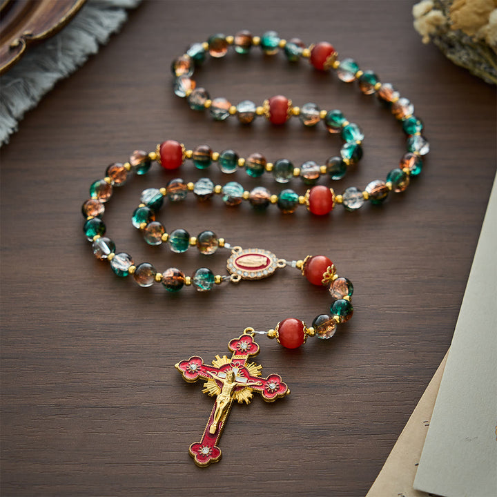 SolaceBeads Christmas Festive Glass &amp; Red Cat Eye Guadalupe Glass Rosary: Joyous Hope, Heavenly Comfort - image 11