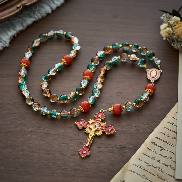 SolaceBeads Christmas Festive Glass &amp; Red Cat Eye Guadalupe Glass Rosary: Joyous Hope, Heavenly Comfort - image 9