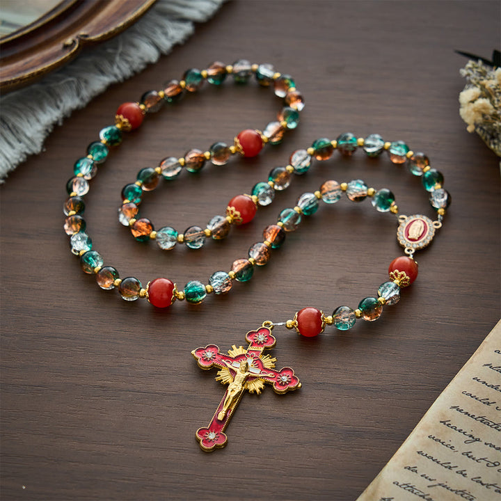 SolaceBeads Christmas Festive Glass &amp; Red Cat Eye Guadalupe Glass Rosary: Joyous Hope, Heavenly Comfort - image 10