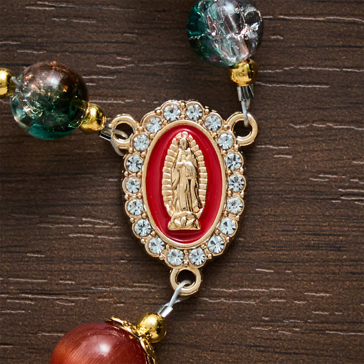 SolaceBeads Christmas Festive Glass &amp; Red Cat Eye Guadalupe Glass Rosary: Joyous Hope, Heavenly Comfort - image 6