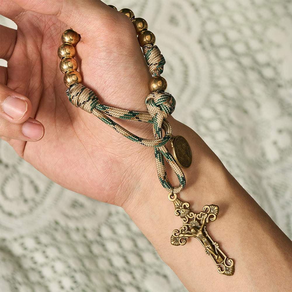 SolaceBeads Gold Metal Pocket Rosary With Antique Bronze St. Benedict Medal:The Timeless Protection - image 1