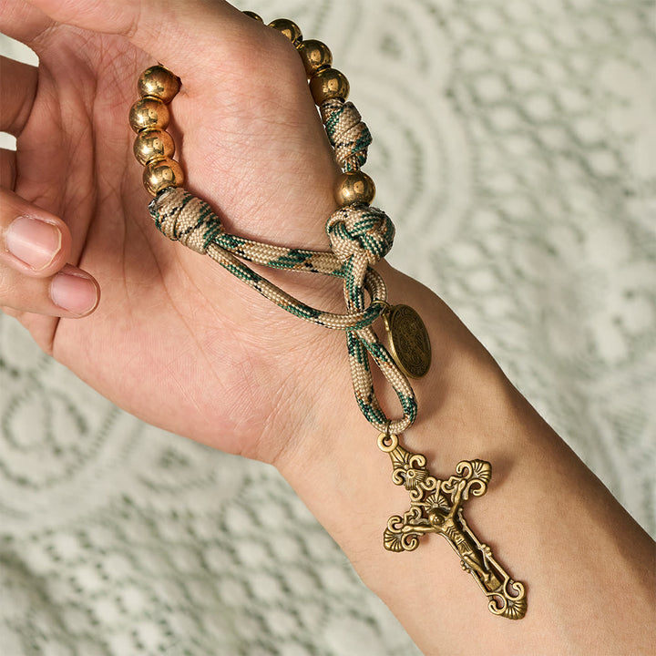 SolaceBeads Gold Metal Pocket Rosary With Antique Bronze St. Benedict Medal:The Timeless Protection - image 1