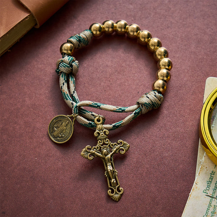 SolaceBeads Gold Metal Pocket Rosary With Antique Bronze St. Benedict Medal:The Timeless Protection - Gold - image 0