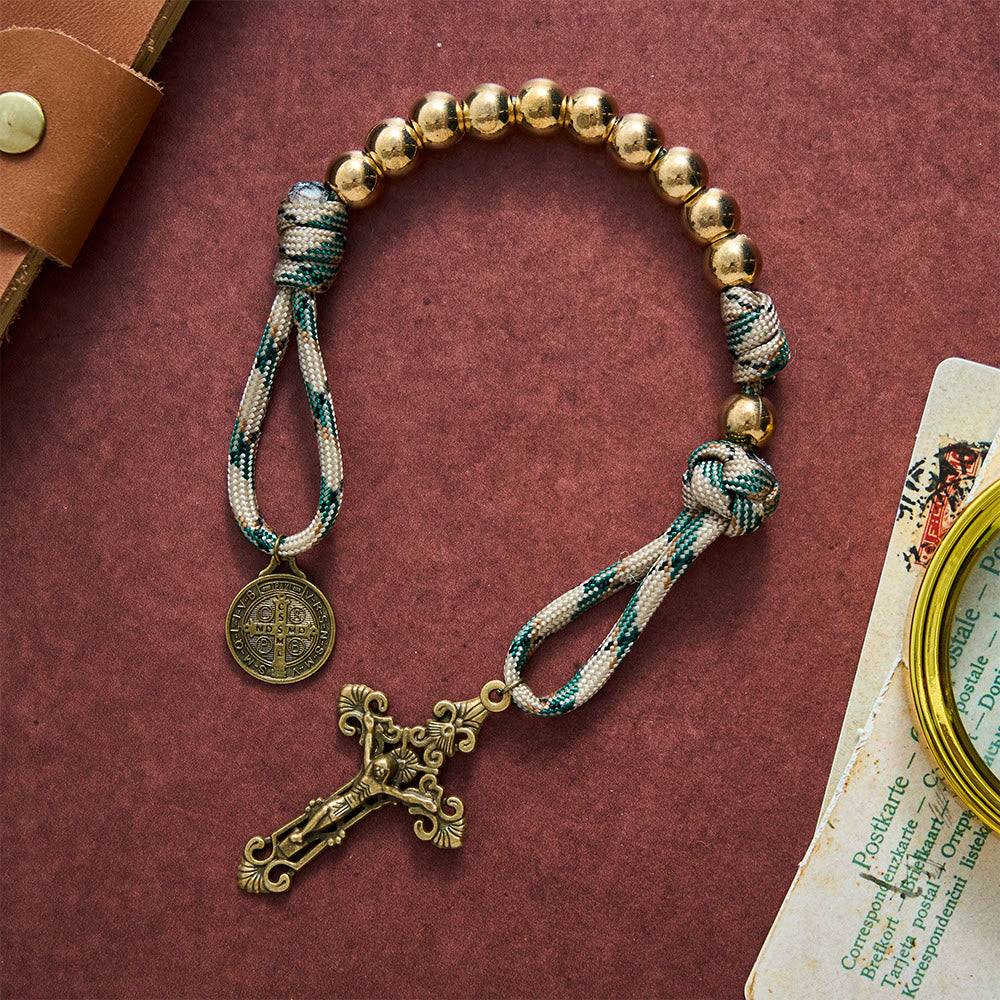 SolaceBeads Gold Metal Pocket Rosary With Antique Bronze St. Benedict Medal:The Timeless Protection - image 7