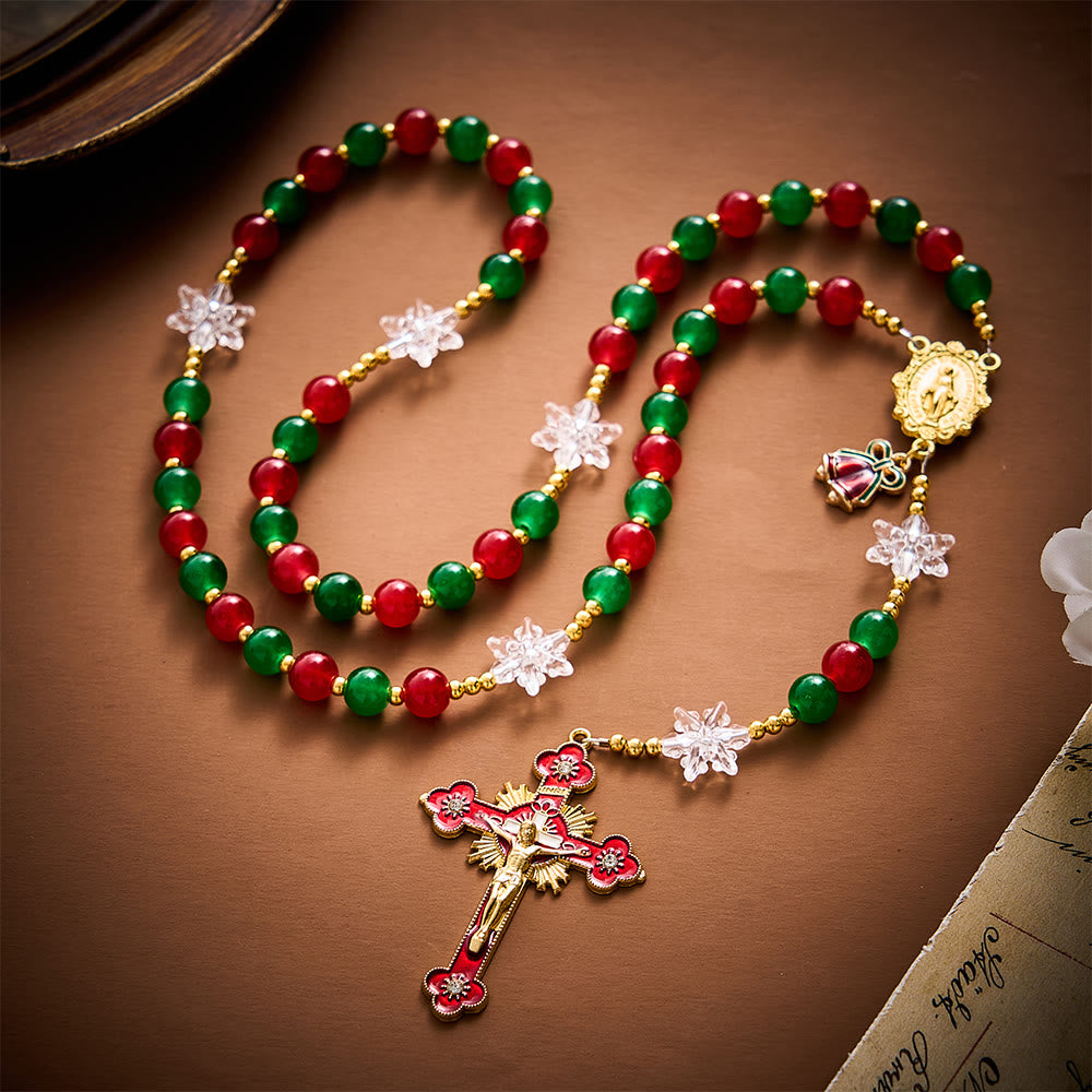 SolaceBeads Glass &amp; Snowflake Miraculous Medal Artistic Rosary: Radiant Joy, Festive Grace - image 7