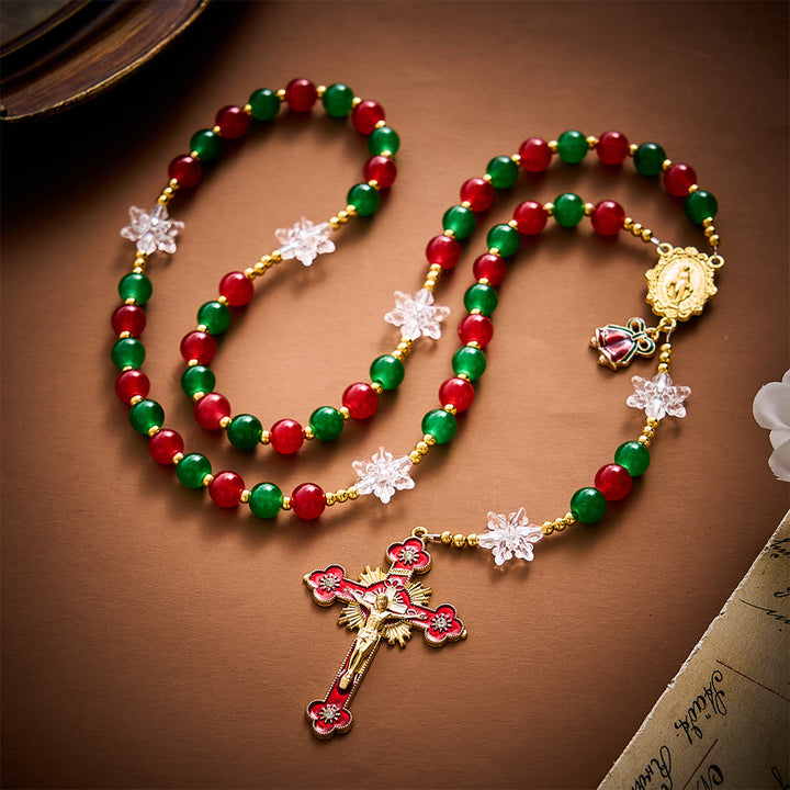 SolaceBeads Glass &amp; Snowflake Miraculous Medal Artistic Rosary: Radiant Joy, Festive Grace - image 7