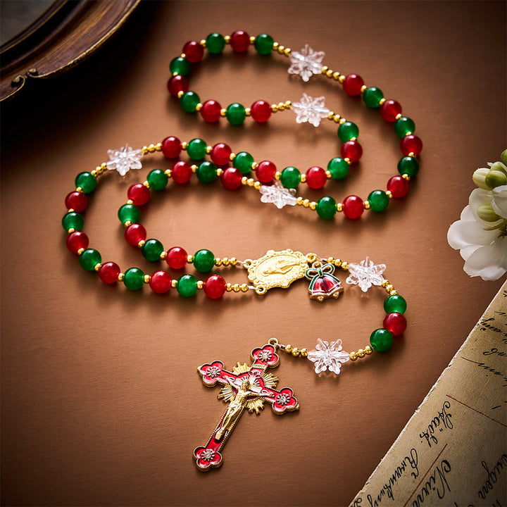 SolaceBeads Glass &amp; Snowflake Miraculous Medal Artistic Rosary: Radiant Joy, Festive Grace - image 8