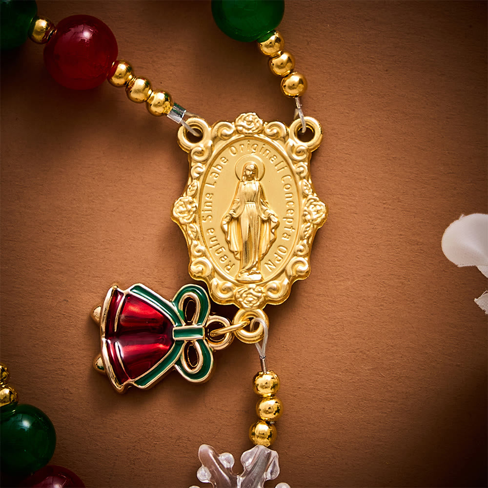 SolaceBeads Glass &amp; Snowflake Miraculous Medal Artistic Rosary: Radiant Joy, Festive Grace - image 4
