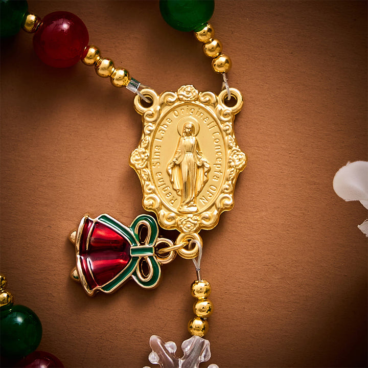 SolaceBeads Glass &amp; Snowflake Miraculous Medal Artistic Rosary: Radiant Joy, Festive Grace - image 4