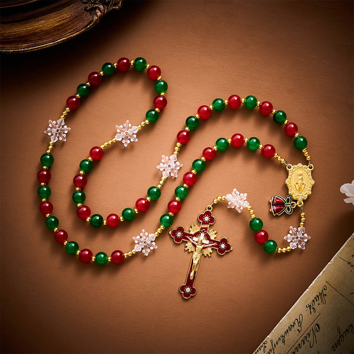 SolaceBeads Glass &amp; Snowflake Miraculous Medal Artistic Rosary: Radiant Joy, Festive Grace - image 1