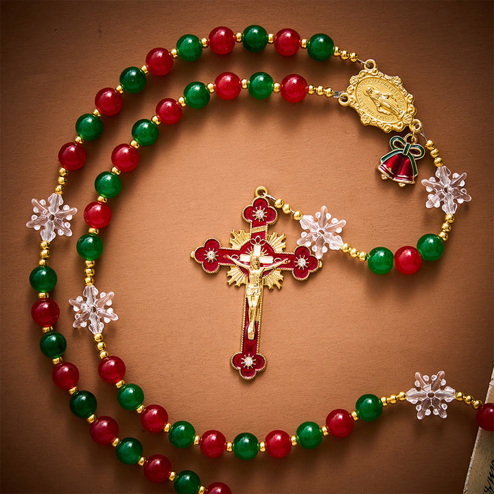 SolaceBeads Glass &amp; Snowflake Miraculous Medal Artistic Rosary: Radiant Joy, Festive Grace - image 3