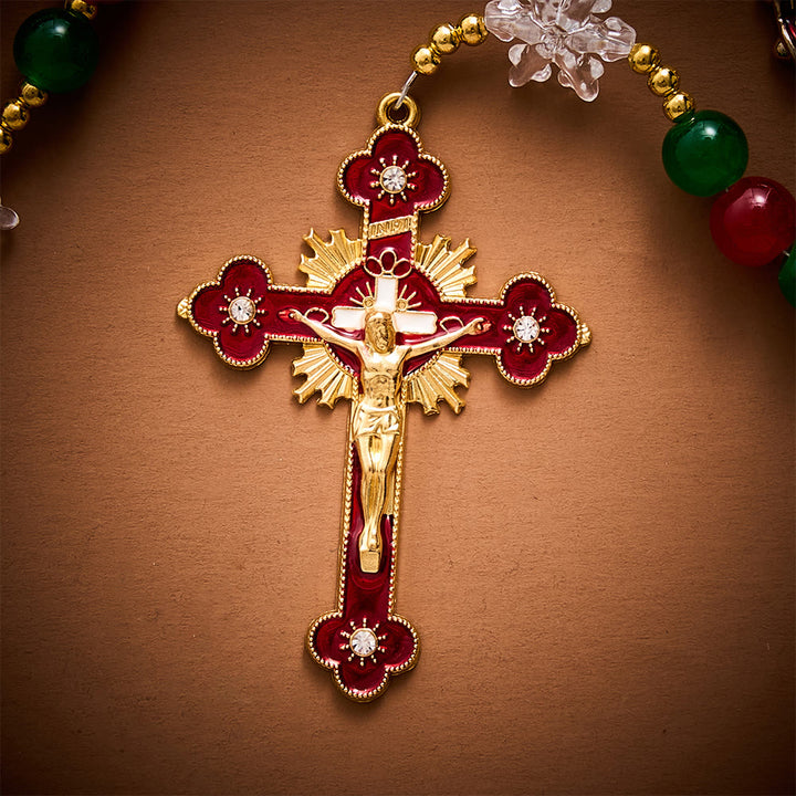 SolaceBeads Glass &amp; Snowflake Miraculous Medal Artistic Rosary: Radiant Joy, Festive Grace - image 5