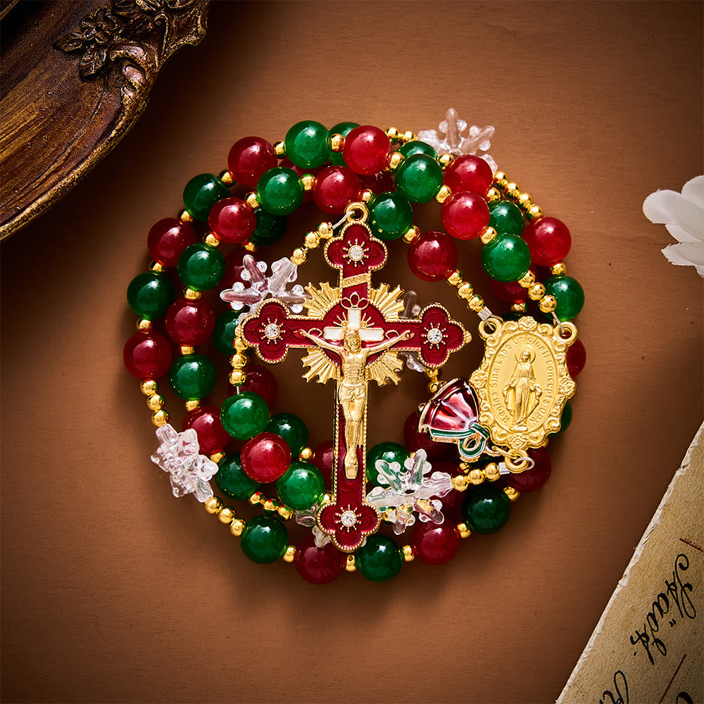 SolaceBeads Glass &amp; Snowflake Miraculous Medal Artistic Rosary: Radiant Joy, Festive Grace - image 6