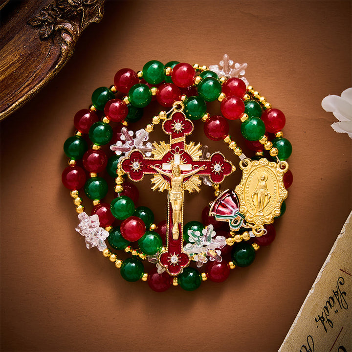 SolaceBeads Glass &amp; Snowflake Miraculous Medal Artistic Rosary: Radiant Joy, Festive Grace - image 6