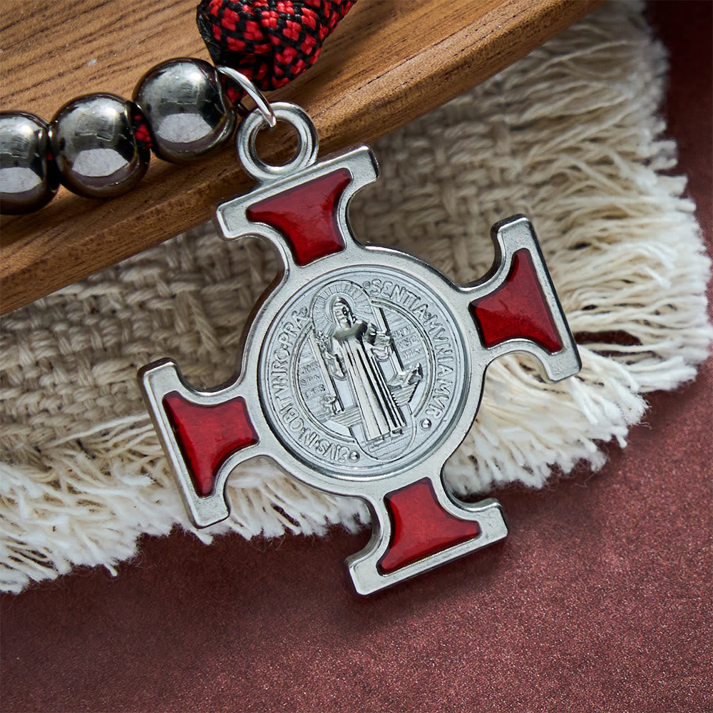 SolaceBeads Metallic Gunmetal Beads Holy Trinity Crucifix &amp; St. Benedict Pocket Rosary: Divine Strength - image 5