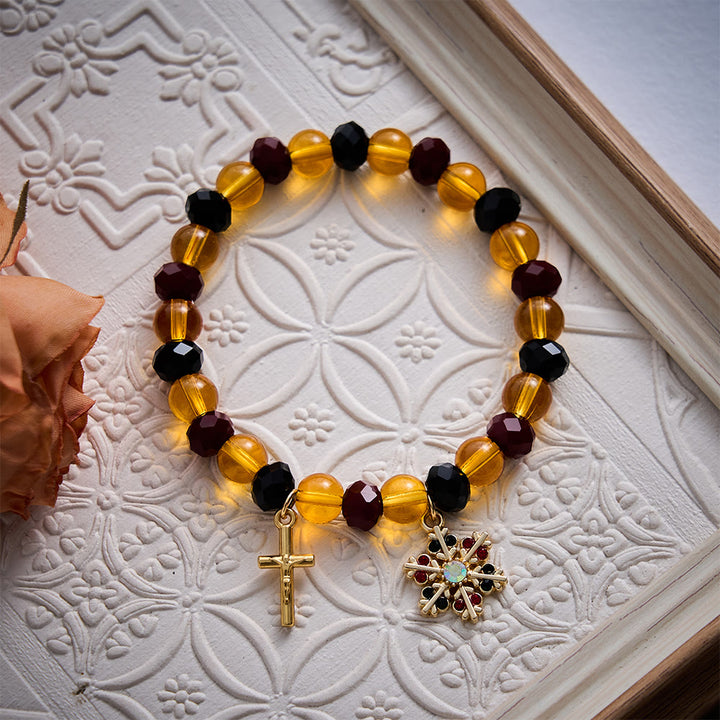 SolaceBeads Amber Glass &amp; Crystal Snowflake Crucifix Bracelet: Warm Light, Heavenly Peace - image 6