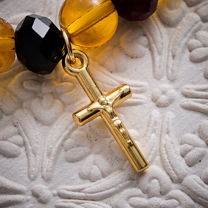 SolaceBeads Amber Glass &amp; Crystal Snowflake Crucifix Bracelet: Warm Light, Heavenly Peace - image 4