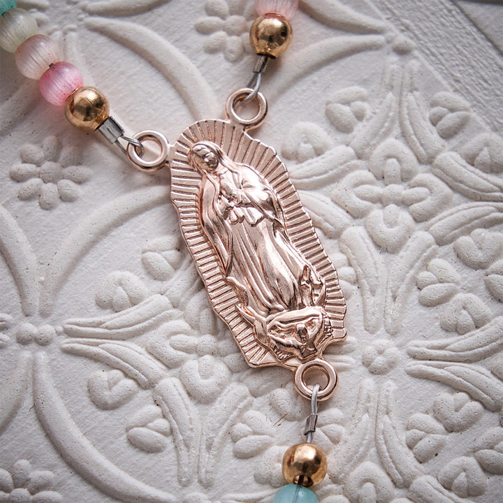 SolaceBeads Rainbow Cat Eye Rosary Bracelet With Guadalupe Medal &amp; Crucifix: The Colorful Blessing - image 5