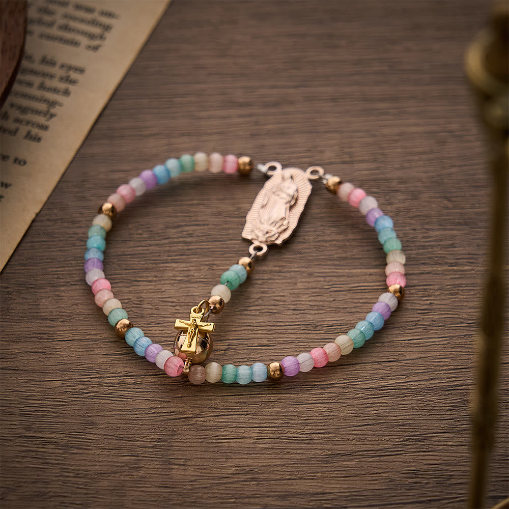SolaceBeads Rainbow Cat Eye Rosary Bracelet With Guadalupe Medal &amp; Crucifix: The Colorful Blessing - image 9
