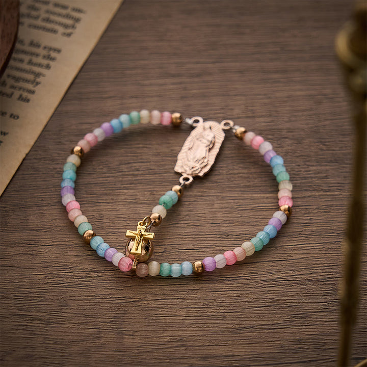 SolaceBeads Rainbow Cat Eye Rosary Bracelet With Guadalupe Medal &amp; Crucifix: The Colorful Blessing - image 9