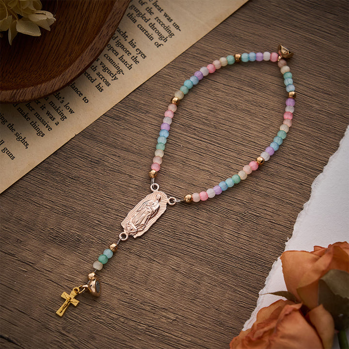 SolaceBeads Rainbow Cat Eye Rosary Bracelet With Guadalupe Medal &amp; Crucifix: The Colorful Blessing - image 8