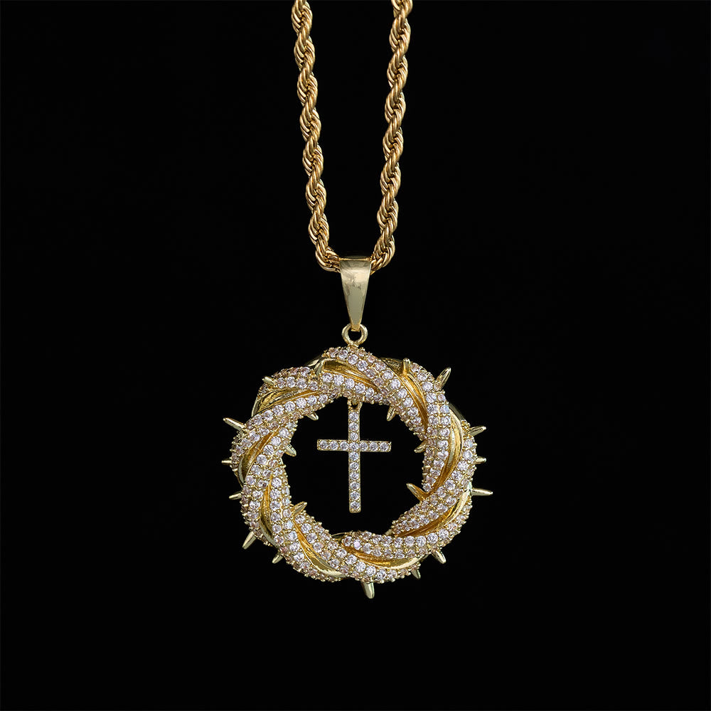 SolaceBeads Crown of Thorns Cross Cubic Zirconia Pendant Necklace: Peace in Sacred Grace - image 2