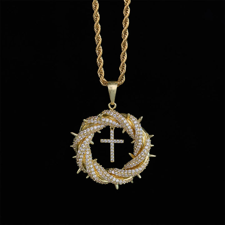 SolaceBeads Crown of Thorns Cross Cubic Zirconia Pendant Necklace: Peace in Sacred Grace - image 2