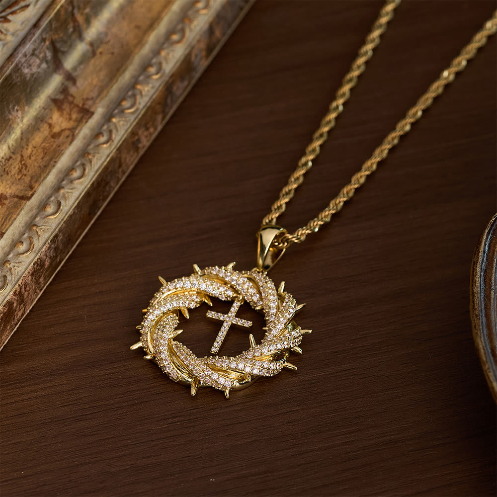 SolaceBeads Crown of Thorns Cross Cubic Zirconia Pendant Necklace: Peace in Sacred Grace - image 5