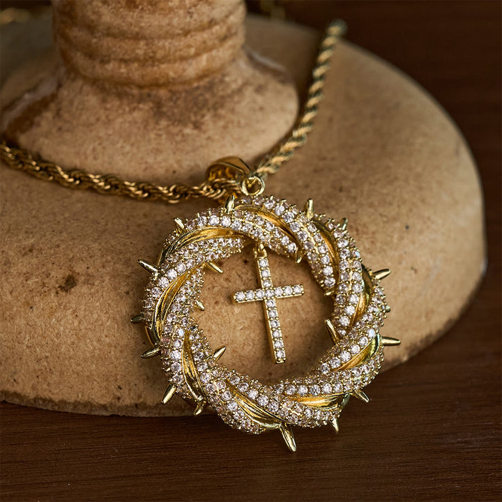 SolaceBeads Crown of Thorns Cross Cubic Zirconia Pendant Necklace: Peace in Sacred Grace - image 1