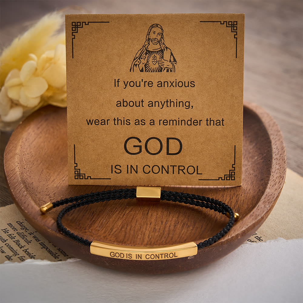 SolaceBeads Stainless Steel "GOD IS IN CONTROL" Bar Braided Bracelet: Unwavering Faith, Inner Peace - Black - image 0