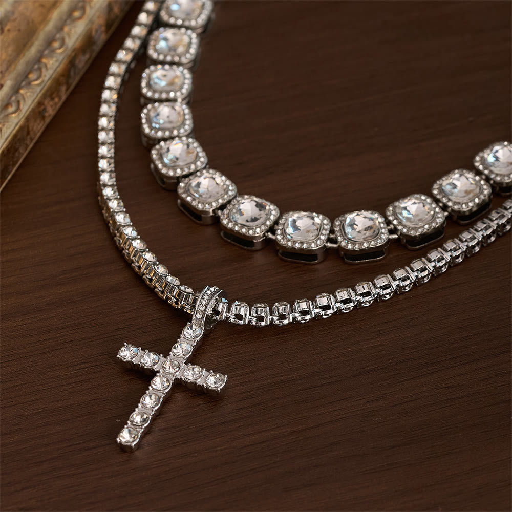 SolaceBeads Double-Layered Crystal Tennis Chain Cross Necklace: Design For Strength &amp; Success - image 2