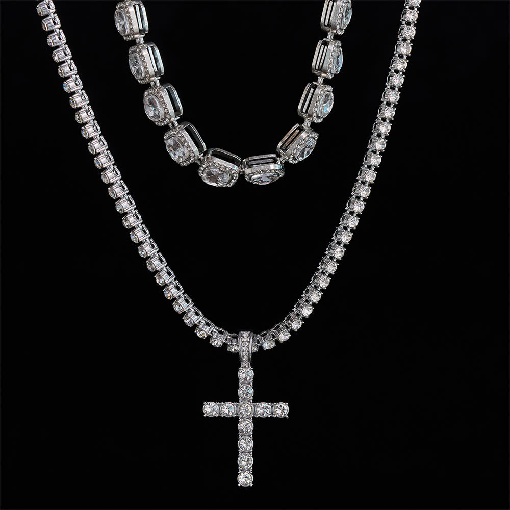 SolaceBeads Double-Layered Crystal Tennis Chain Cross Necklace: Design For Strength &amp; Success - image 1