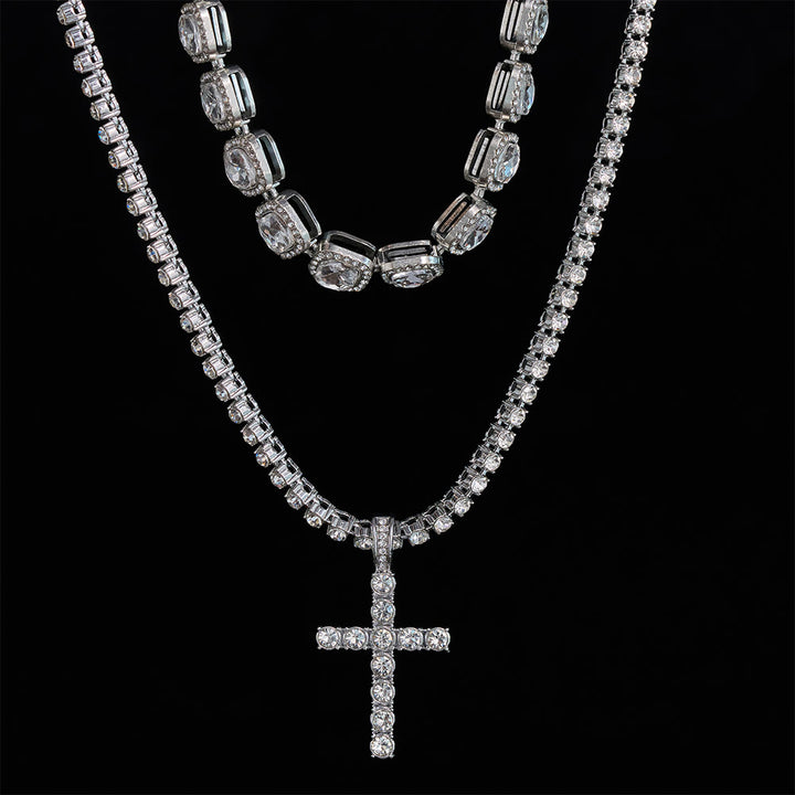 SolaceBeads Double-Layered Crystal Tennis Chain Cross Necklace: Design For Strength &amp; Success - image 1