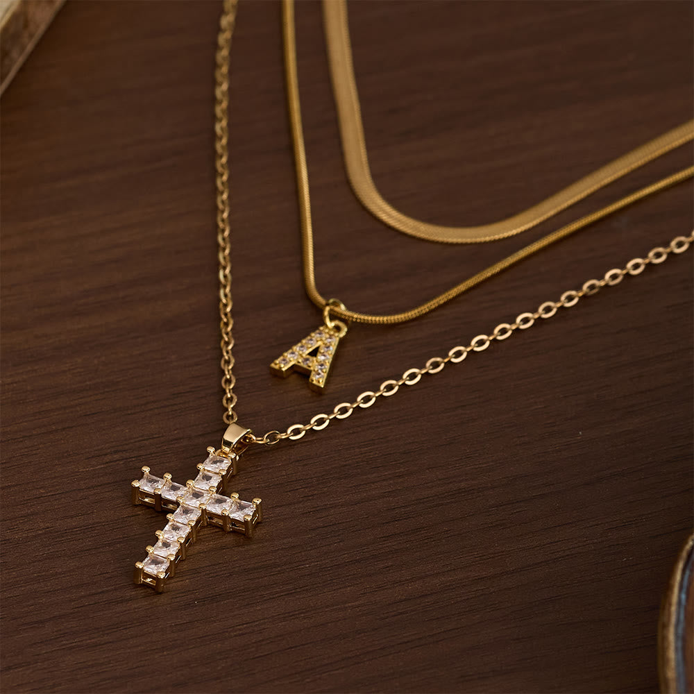 SolaceBeads Stainless Steel Cubic Zirconia Cross &amp; Initial Layered Necklace &amp; Pendant: Radiant Grace - image 3