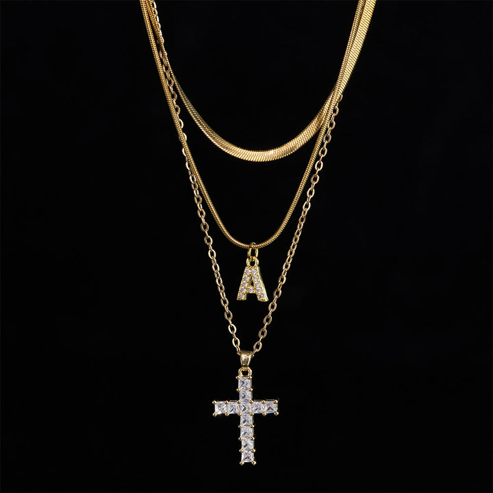 SolaceBeads Stainless Steel Cubic Zirconia Cross &amp; Initial Layered Necklace &amp; Pendant: Radiant Grace - image 4