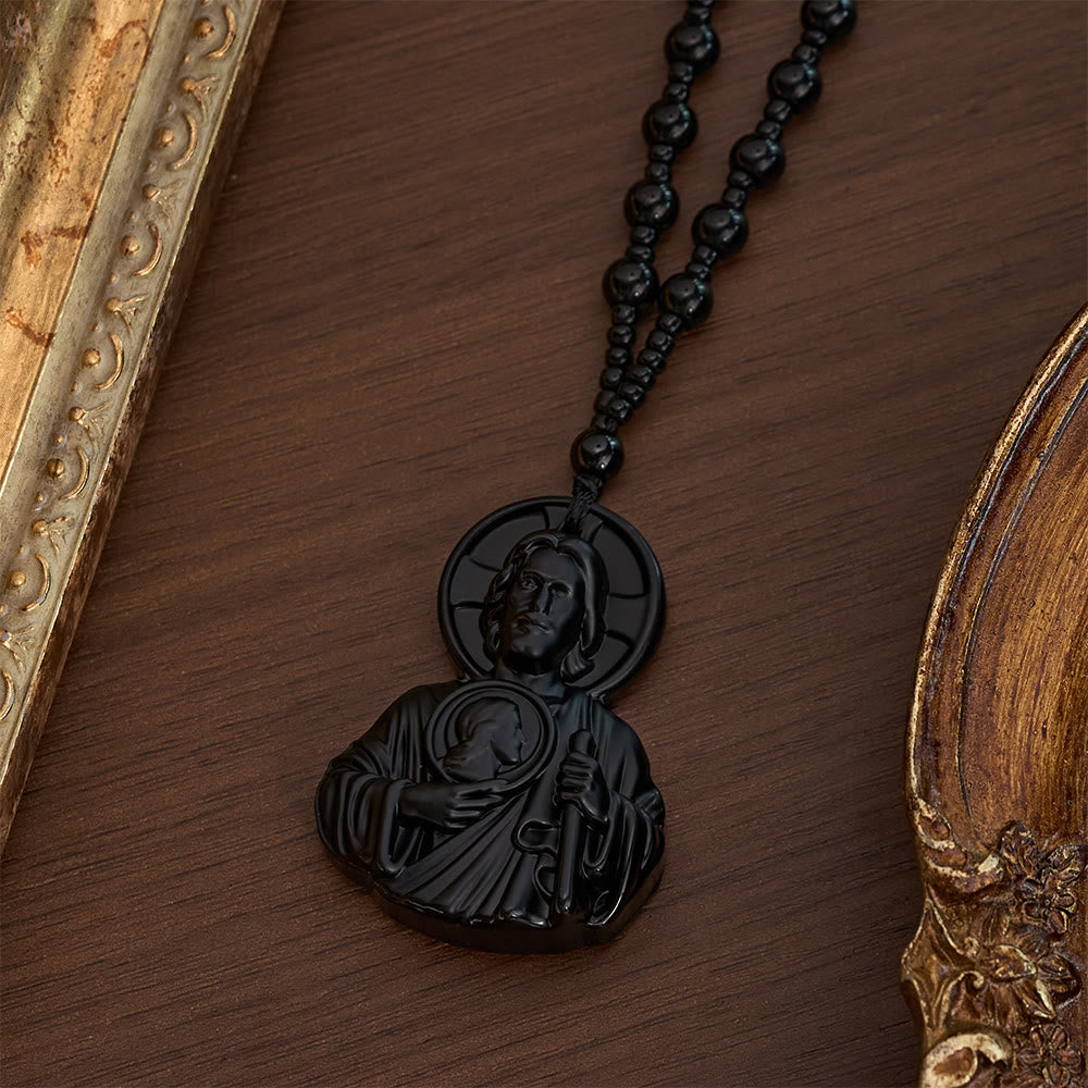 SolaceBeads Carved Black Glass St. Jude Thaddeus Pendant Necklace: Peace in Hopeful Faith - image 4