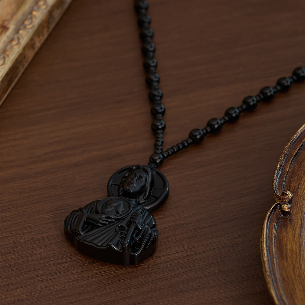 SolaceBeads Carved Black Glass St. Jude Thaddeus Pendant Necklace: Peace in Hopeful Faith - image 3