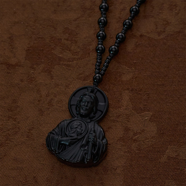 SolaceBeads Carved Black Glass St. Jude Thaddeus Pendant Necklace: Peace in Hopeful Faith - image 5