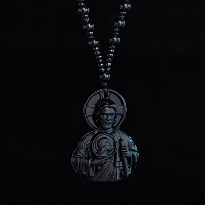 SolaceBeads Carved Black Glass St. Jude Thaddeus Pendant Necklace: Peace in Hopeful Faith - image 1