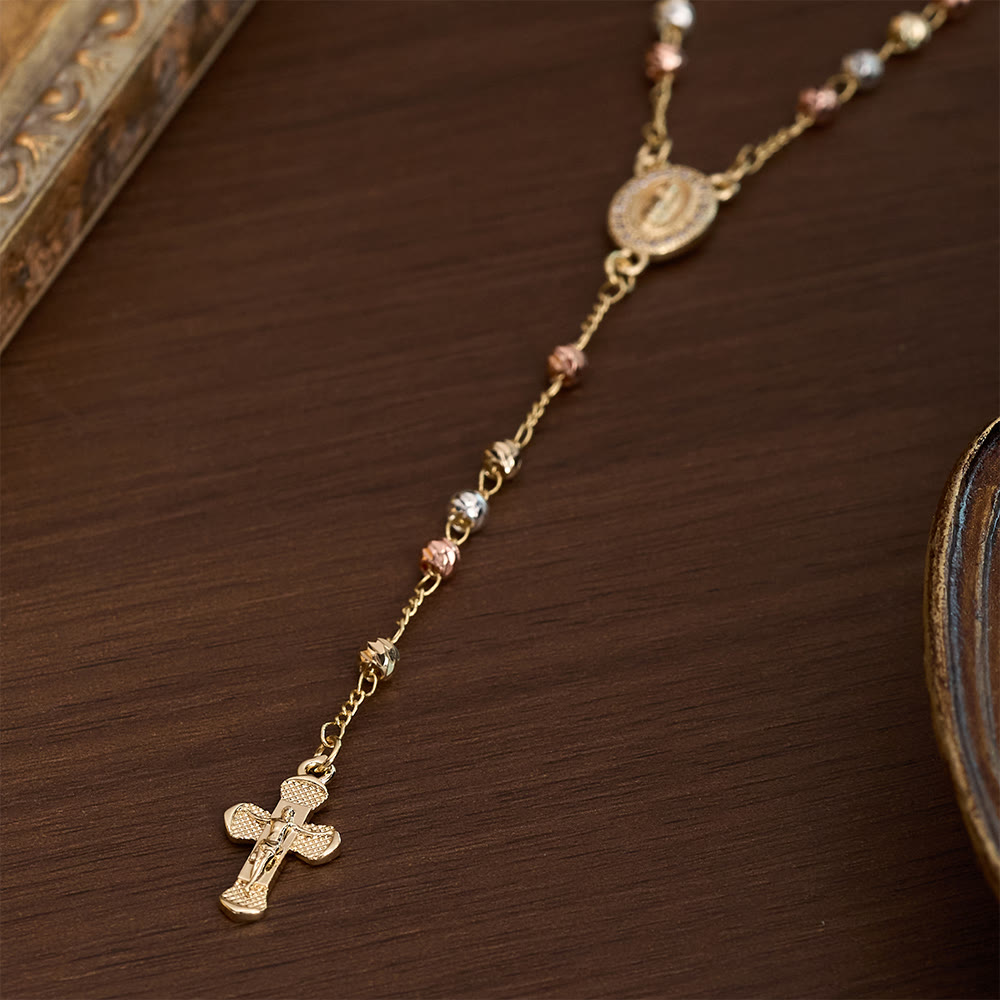 laceBeads Tricolor Metal Bead Rosary Necklace With Miraculous Medal &amp; Crucifix: The Gentle Devotion - image 2