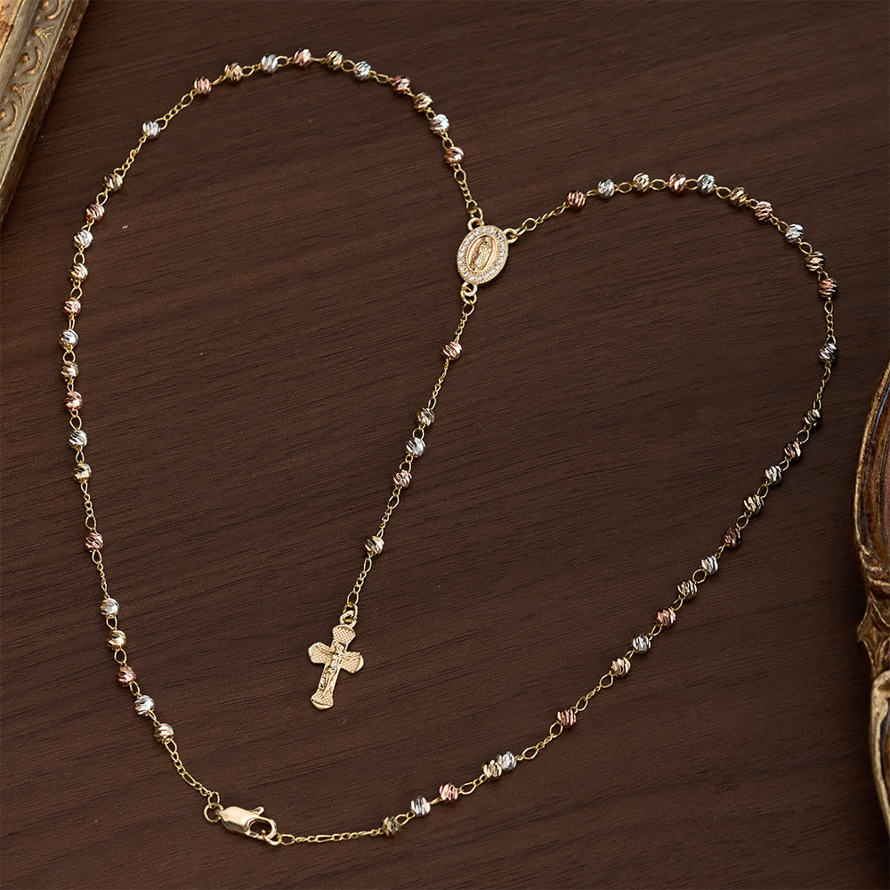 laceBeads Tricolor Metal Bead Rosary Necklace With Miraculous Medal &amp; Crucifix: The Gentle Devotion - Rosary Necklace - image 0