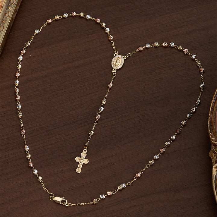 laceBeads Tricolor Metal Bead Rosary Necklace With Miraculous Medal &amp; Crucifix: The Gentle Devotion - Rosary Necklace - image 0