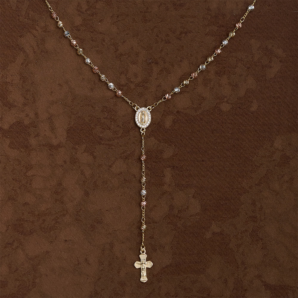laceBeads Tricolor Metal Bead Rosary Necklace With Miraculous Medal &amp; Crucifix: The Gentle Devotion - image 1