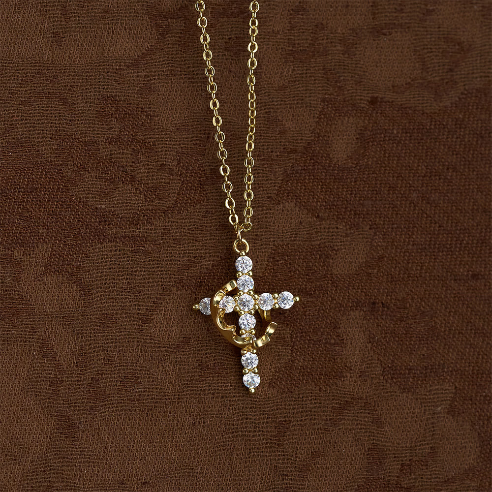 SolaceBeads Copper with Cubic Zirconia Spinning Crown Cross Necklace : Divine Light, Endless Serenity - image 1