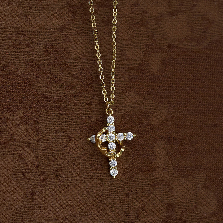 SolaceBeads Copper with Cubic Zirconia Spinning Crown Cross Necklace : Divine Light, Endless Serenity - image 1