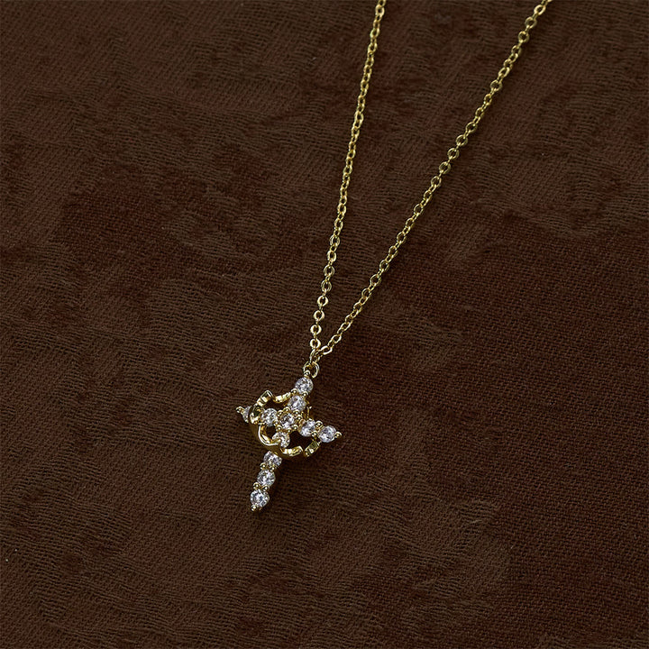 SolaceBeads Copper with Cubic Zirconia Spinning Crown Cross Necklace : Divine Light, Endless Serenity - image 2